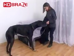 Horny chick takes a red dog cock into her tight cunt