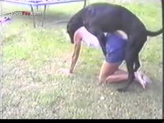 Horny mature gets rided by dog porn outside