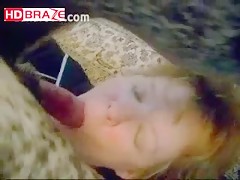 Horny mature MILF blowjobs dog cock for cumshot 