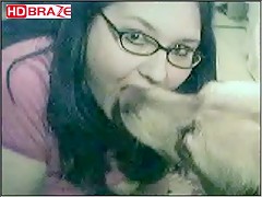Fatty babe girl sucks dog cock before banged her tight cunt