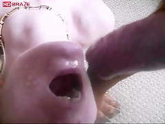 Stunning bitch waiting for dog cumming on her mouth