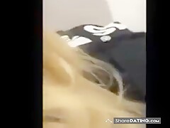 Blonde girl fucked in changing room and swallows cum