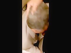 Suited dad blows in public toilet